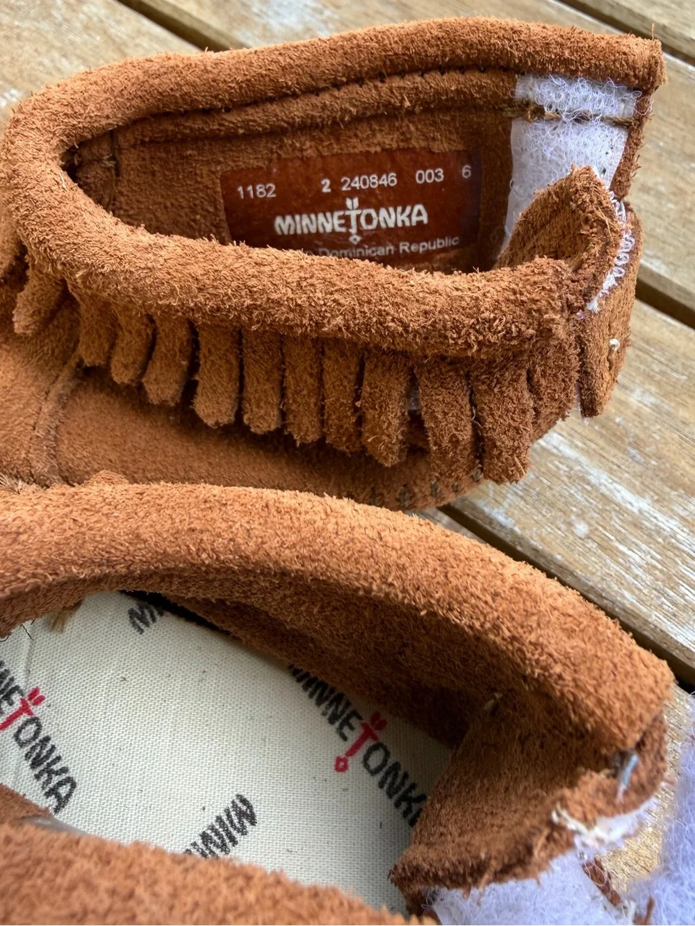 Minnetonka Chestnut Suede Fringe Baby Moccasins